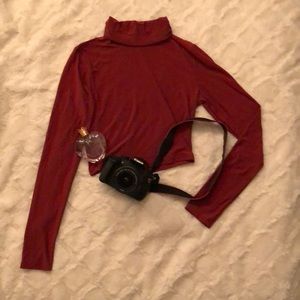 Dark red cropped turtleneck